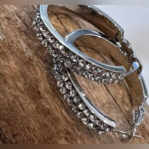 Crystal Hoop Silver Tone Earrings